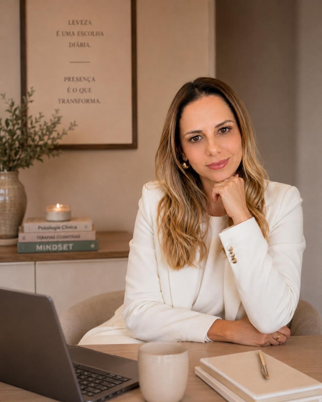Sabrina Duarte, psicóloga, em seu espaço de trabalho